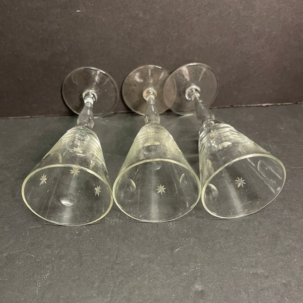 Vintage Wheel Cut Etched Crystal‎ Stemware Starburst Floral Glasses Set of 3 - Picture 2 of 8